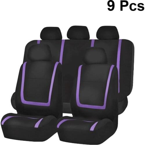 9 Pcs Car Seat Cover Universal Auto Seat Cover Thicken Wear Resistant Car Seat Protector Mat Car Interior Accessory (Purple)