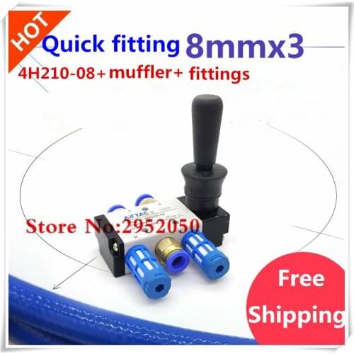 Free shipping Airtac 4H210-08 Port 1/4" BSP Manual Control Valves 5 way Pneumatic Hand Lever Operated Valve with fitting muffler