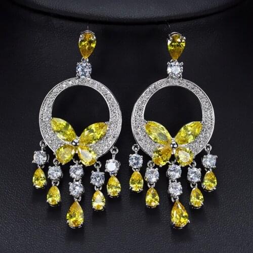 Brazil Brincos Charming Aretes Chandelier Earring 3A CZ Long Earrings Luxury Bridal Jewelry Dangle Drop Earring For Wedding