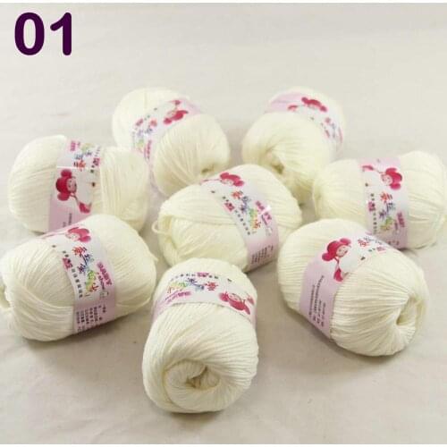 Color Optional 8 ballsX50g Cashmere Silk Velvet Children Hand Kintting Yarn off White 18-01-8