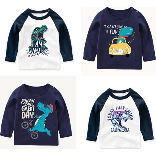 Children Autumn Dinosaur Clothes Baby Long Sleeve Tees Kids Boys Girls Cotton Tops Cartoon T-shirt