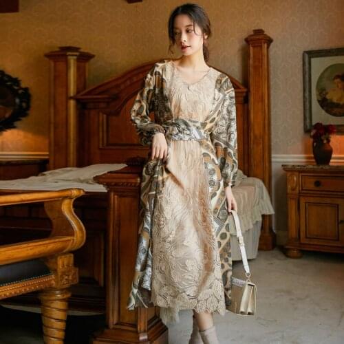 SWEETXUE Vintage Dress 2021 Chinese Style Fashion Designer heavy Industry Embroidery Stitching Printing Elegant Chic Long Dress