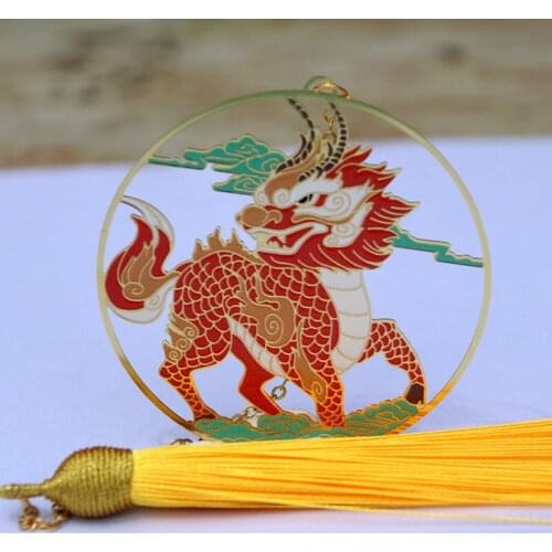 1pc Cute Golden Kirin Bookmark Cartoon Art Metal Tassel Pendant Book Mark Page Folder Decor Office School Supplies Stationery