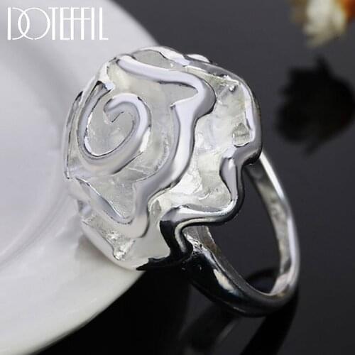 DOTEFFIL 925 Sterling Silver Rose Flower Ring For Women Fashion Wedding Engagement Party Gift Charm Jewelry