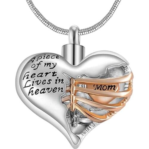 A Piece of My Heart Lives in Heaven Memorial Urn Heart Cremation Necklace,Men/Women Pendant Keepsake Jewelry