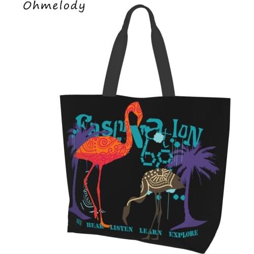 Summer Flamingo Womens Shoulder Handbags Hawaii Style Beach Bags Foldable Shopping Tote Large Travelling Totes Daily Grocey Bag
