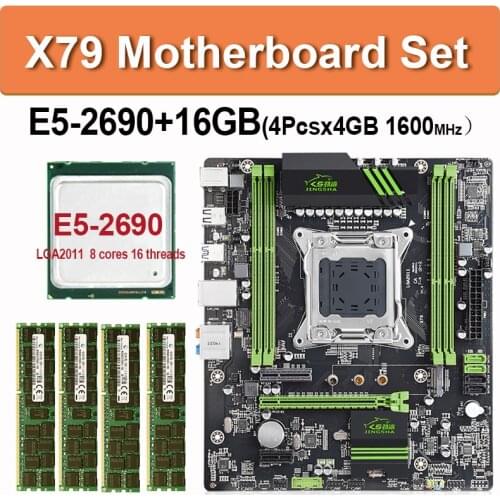 JINGSHA X79 Motherboard LGA 2011 Combo E5 2690 CPU set 16GB=4 X 4GB DDR3 RAM 1600MHz 12800 DDR3 ECC REG SATA3 Four channels ATX