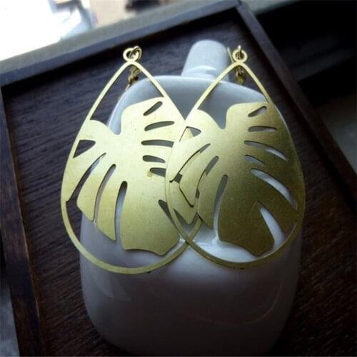 Raw Brass Monstera Teardrop Earrings