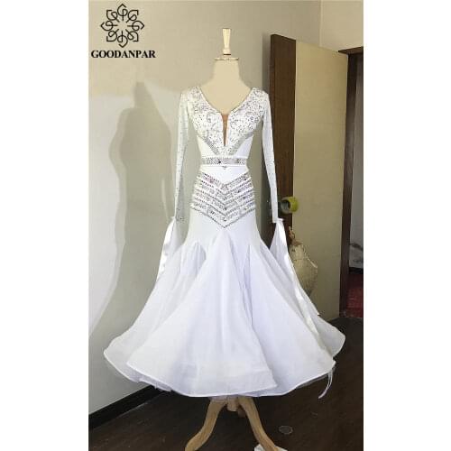 GOODANPAR Backless Lycra Silk Ballroom Dance Competition Dress Women Ladies With Bodysuit Bra Cups Standard Waltz Dance Dress