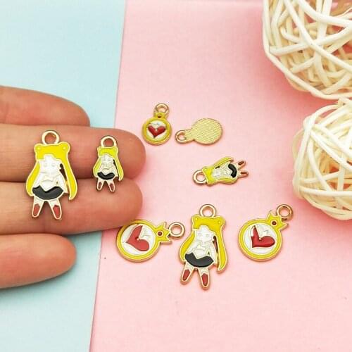 10pcs Drop Oil Cartoon Beauty Girl Love Badge Alloy Enamel Charms Pendants Fit DIY Earring Necklace Jewelry Accessory FX246