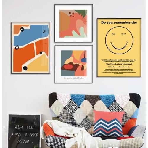 Simple North European and Korean posters smiley face Morandi color porch murals living room decorative picture printing