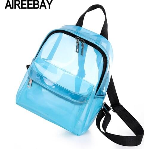 AIREEBAY Clear Women Backpack New Transparent Travel Bags Mini Black Schoolbags For Teenage Girls Fashion Student Daypack