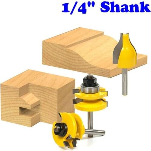 Rail and Stile w/ Vertical Panel Raiser 3 Bit Set Ogee 1/4" Shank Woodworking cutter Tenon Cutter for Woodworking Tools