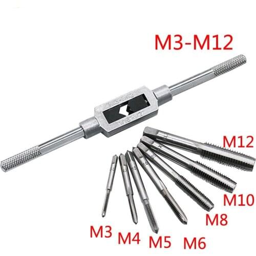 M3-M12 Adjustable Ratchet Hand Tap Wrench With 7Pcs High Speed Steel M3/M4/M5/M6/M8/M10/M12 Screw Thread Tap Set