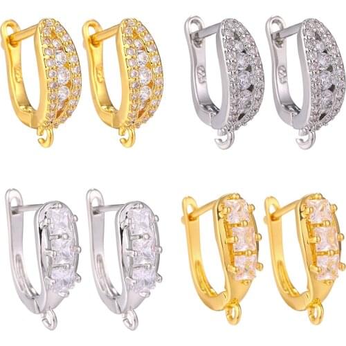 1Pair DIY Cubic Zircon Earrings Hook Rhinestone Gold Silver Earring Findings For Handmade Jewelry Accessories