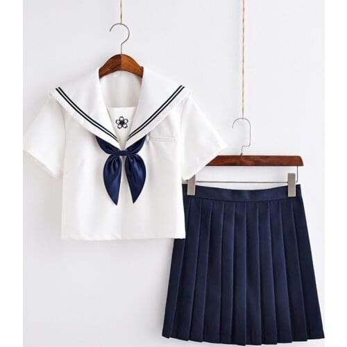 Sakura Dark Blue School Uniform Japan JK Uniform Class Uniforms Sailor Suit College Wind Suit Female Students Uniforms S-XXL