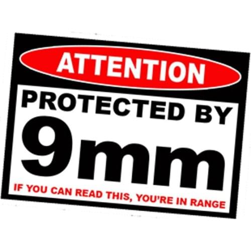 SZWL Protected 9 Mm Warning Sticker Pistol Gun Case Safe Ammo Box 9mm Amendment Car Sticker Waterproof Decal Vinyl,13cm*9cm