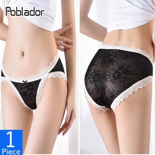 Poblador Sexy Womens Lace Panties Underwear Transparent Bow Briefs Low Waist Hip Lift Breathable Hot Temptation Lady Lingerie