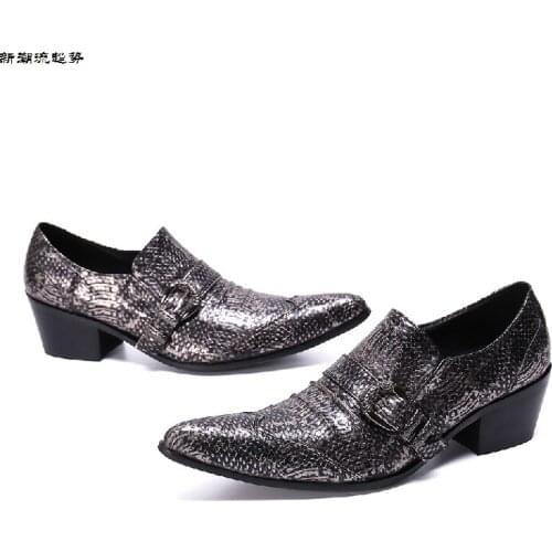 Fashion Black Mens Dress Shoes Genuine Leather Slip On Classic Pointed Toe Office Work Wedding Party Formal Shoes High Heels