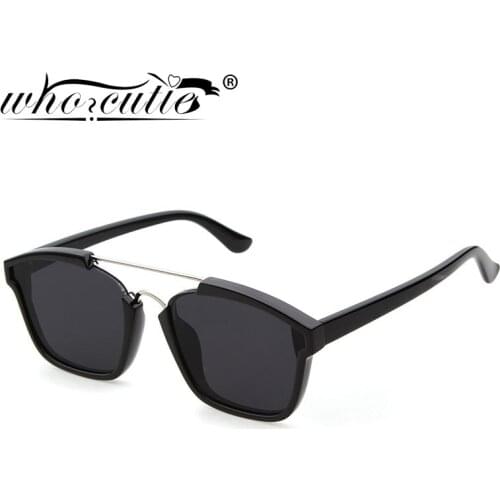 WHO CUTIE Retro Mirror Lens Pilot Flat Top Sunglasses Men Brand Colorful Shades Eyewear Women Vintage Square Sun Glasses UV400