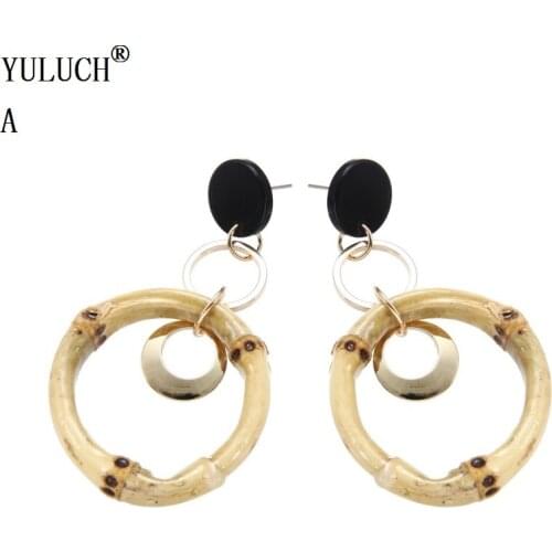 YULUCH New Design Handmade Bamboo Round Earrings Simple Plants Earrings For Fashion Jewelry For Woman Girls Vacation Beach Gift