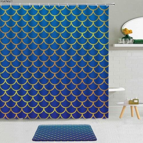 Blue Fish Scales Shower Curtain Geometric Colorful Printing Pattern Non-Slip Bath Mat Bath Curtains For Bathroom Decoration Set