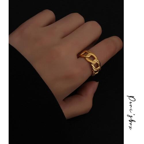 PerisBox Gold Color Textured Chain Rings Curb Link Geometric Rings for Women Minimalist Open Stacking Rings Adjustable 2020 Hot