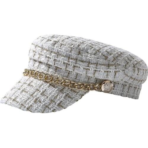 Womens Beret Hat New Retro Military Ladies Autumn And Winter Outdoor Keep Warm Navy Hats Caps Chain Flat Top Visor Cap TG0180