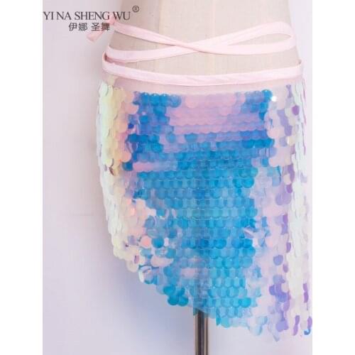 Women Belly Dance Costume Tops Mermaid Sequined Hip Scarf Costumes Bellydance Sequin Fish Scale Wrap Belt Belly Dancewear