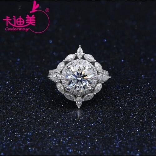 CADERMAY Trendy 925 Sterling Silver 3CT D VVS Moissanite Ring With Marquise Gemstones Halo Wedding Ring For Women