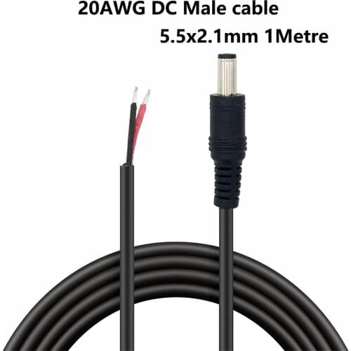 1Pcs 20AWG 5.5 x 2.1mm DC male jack adapter for LED Strip Light LED Connectors with Lock Buckle 100cm length cable