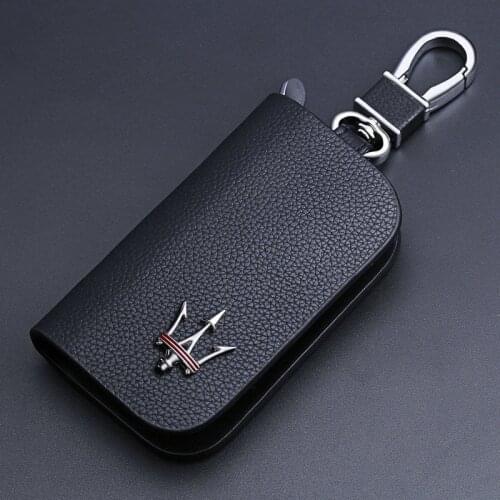 1Pcs Leather Car Key Case Cover For Maserati Quattroporte Ghibli Levante With Car Logo Key management bag Keychain Accessories