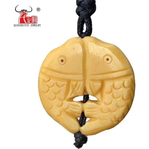 GX098 Hot Sale Yak bone fish jewelry Hawaii Surfer pendant women necklace Vintage yellow Pisces necklace handmade jewelry