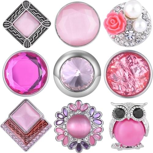 20pcs Mix Pack Newest Styles Pink Series GingerSnaps 18mm Snap button for Snap Charms Jewelry VN-1976