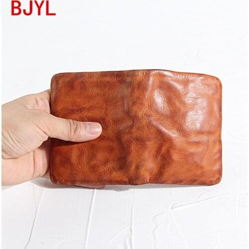 2020 New Mini Purse Leather Men Short Wallet Cowhide Male Card Holder Small Wallets Retro Old Fashioned Coin Purses Original 80g