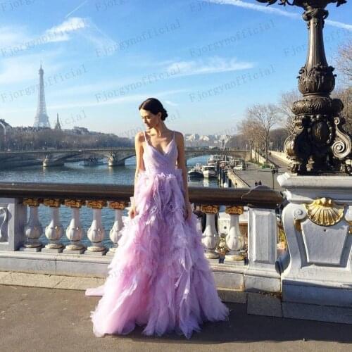 2020 Chic Spaghetti Feminine Light Pink Evening Gowns Ruffles Tiered A-Line Formal Dress Custom Made Backless Prom Dresses