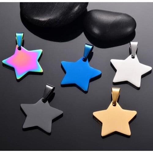 5 pcs Wholesale Star 5 Colors Unisex Stainless Steel Stamping Blank Dog Tags Pendant Necklace Jewelry Findings 24x25mm