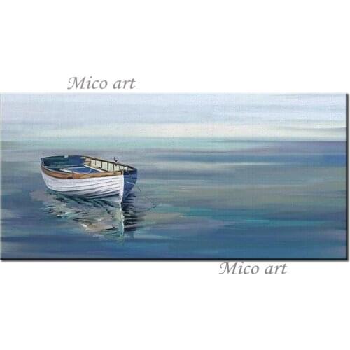100% Hand-painted Unframed Abstract Sailing Boat Picture Art Sea Scenery Oil Painting Wall Art Canvas Artwork For Bedroom Decor