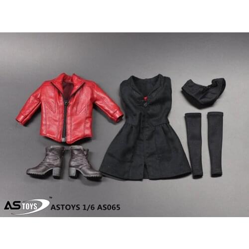 AS065 1/6 Female Clothes Trendy Red Leather Coat Stockings Shoes Dress Suit fit For Woman Action Figure Body
