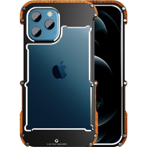 Aluminium Alloy Bumper Phone Case For iPhone 12 11 Pro Max XR XS Max 12 Mini 8 7 6S 6 Plus Classical Wood Edge Shockproof Cover