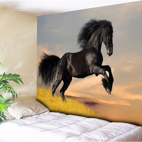 Black Horse Tapestry Wall Carpet Home Decor Couch Blanket Living Room Wall Hanging Table Cloth Yoga Mat 200CMX150CM 150CM*130CM