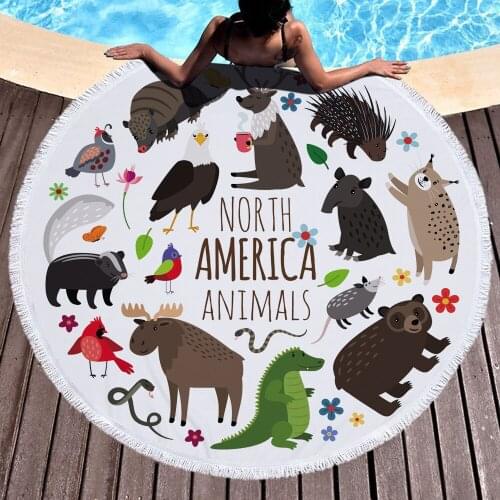 Printed Cartoon Animal Kids Picnic Travel Microfiber Beach Towels Sport Bath Warp Towel Terry Blanket Tapestry Beach Mat Sunbath