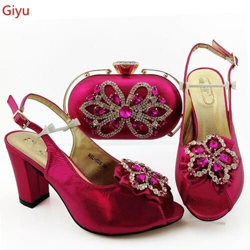 Doershow italian fuchsia shoes and bag set wholesale 2019 women wedding shoes and matching purse for women party! HIA1-36