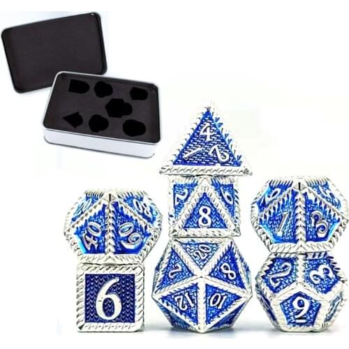 E56D 7Pcs Metal Dice Multi-faceted Dice Different Sizes Digital Number Dice with Box For Kid Educational Toys DIY Board Games