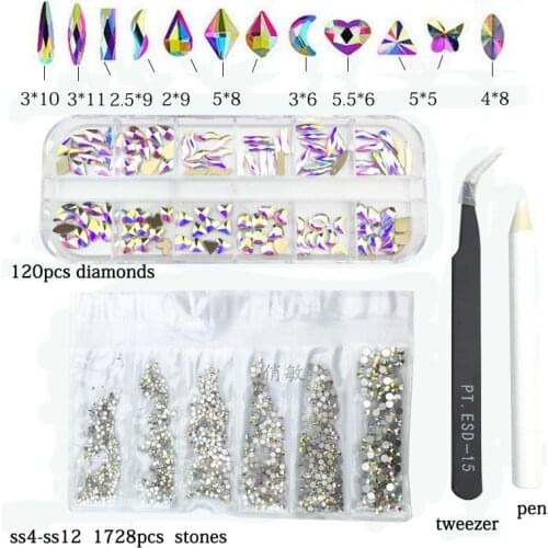 Swarovsky ashion Crystals AB 30pcs/lot 3D Nail Art Long Irregular Fancy Shaped Colorful Glass Stones For 3D Nails Art Decoratio
