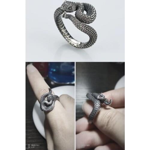 Wholesale rattlesnake jewelry rattle snake ring adjustable viper serpent antique silver 12pcs/lot