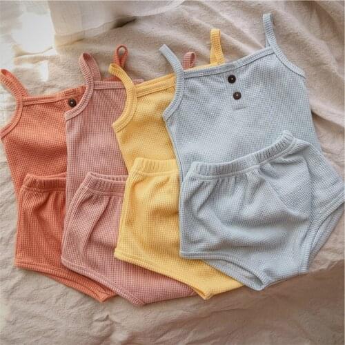 Newborn Baby Girl Clothes Set Summer Solid Sling Sleeveless Top Shorts 2Pcs Outfit New Born Infant Clothing Cute Baby Clothes