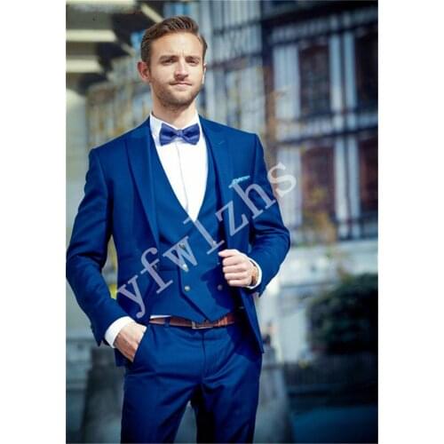 Handsome One Button Groomsmen Peak Lapel Groom Tuxedos Wedding Dress Men Suits Blazer Prom Dinner (Jacket+Pants+Tie+Vest) A893