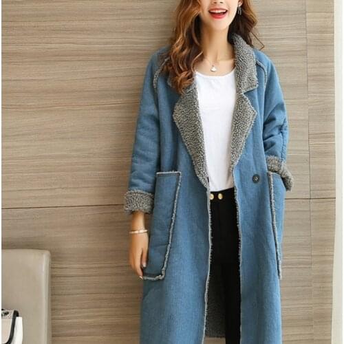 Denim jacket with fur for women Parka women 2019 winter warm jeans jacket fur female ladies faux fur coat KK2559