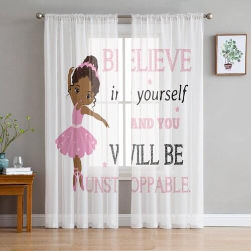 Little African American Ballet Girl Voile Tulle Sheer Curtains for Bedroom Living Room Kitchen Decor Chiffon Windows Curtain
